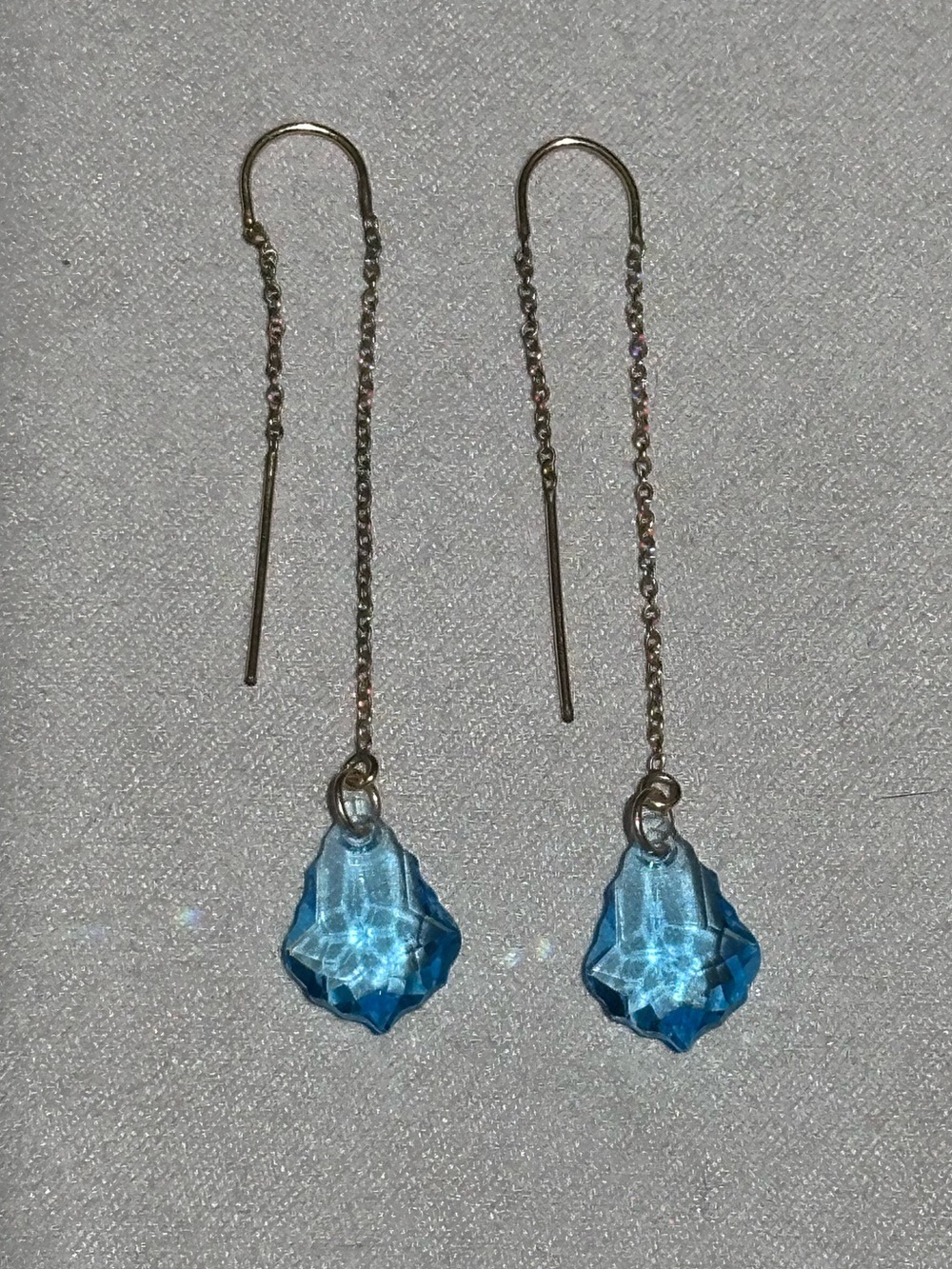 Swarovski Baroque Aquamarine Crystal 14k Gold Filled 2” Chain Threader Earrings